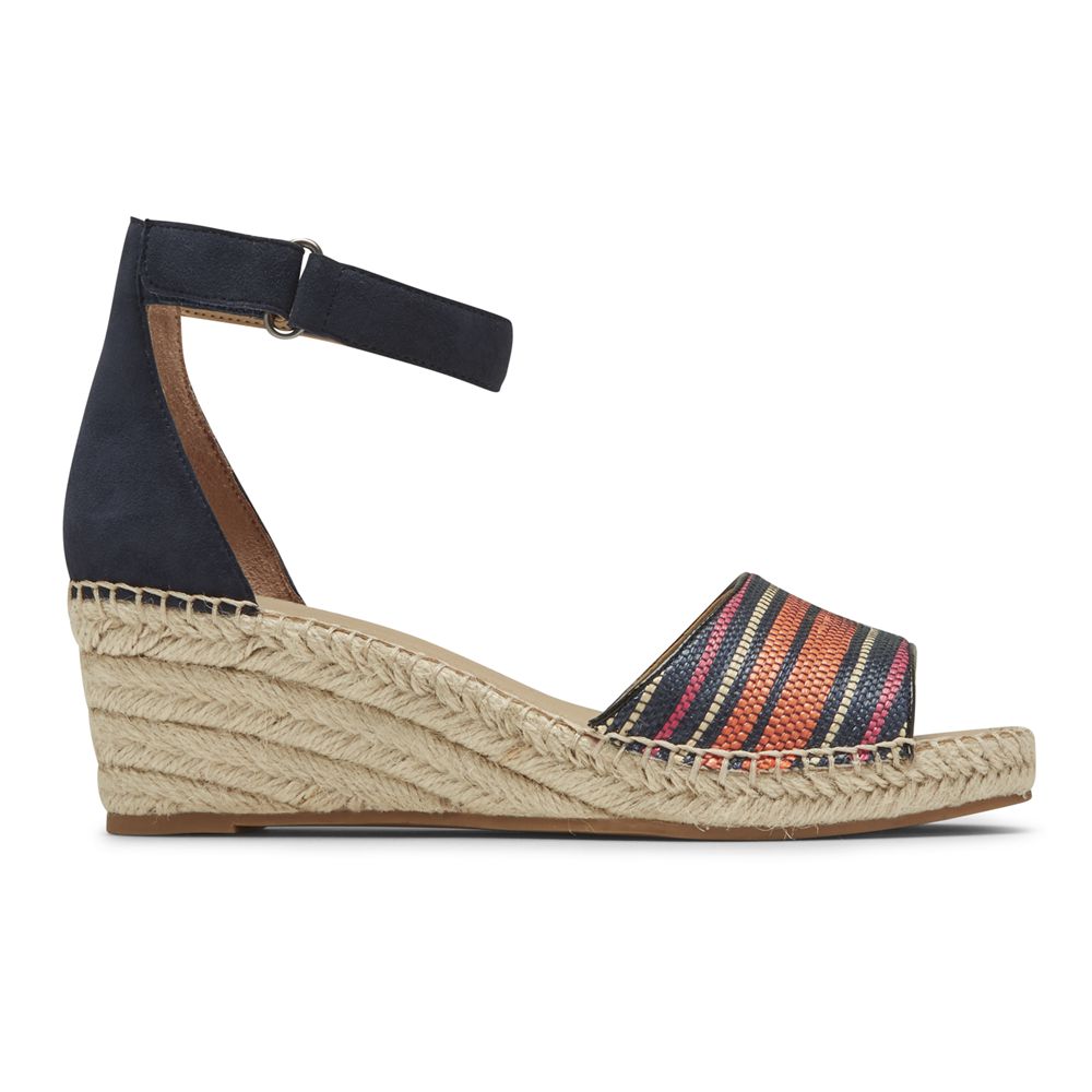 Rockport Canada Marah Woven Ankle Strap - Womens Wedges Sandals Navy (YCL238749)